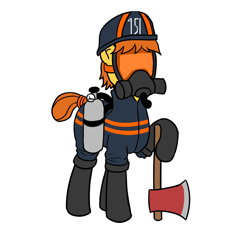 Size: 1000x938 | Tagged: safe, alternate version, artist:anonymous, edit, oc, oc only, oc:fireaxe, earth pony, pony, /mlpol/, alternate costumes, alternate timeline, alternate universe, axe, boots, dystopia, evil, fahrenheit 451, female, fire department, fireproof boots, gas mask, helmet, mask, parody, role reversal, rwss, shoes, visor, weapon