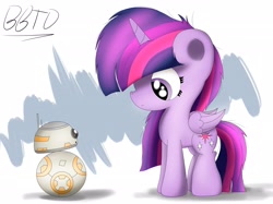 Size: 3564x2660 | Tagged: safe, artist:bronybehindthedoor, twilight sparkle, twilight sparkle (alicorn), alicorn, pony, bb-8, confused, crossover, cute, droid, female, folded wings, looking at each other, mare, star wars, star wars: the force awakens, star wars: the last jedi, twiabetes