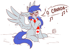 Size: 4263x2922 | Tagged: safe, artist:ruef, oc, oc only, oc:gabriel, pegasus, pony, blushing, canada, clothes, fangs, national anthem, scarf, singing, snow, solo