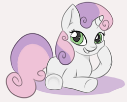 Size: 1156x924 | Tagged: safe, artist:treekickerdraws, sweetie belle, pony, unicorn, cute, female, mare, prone, smiling, solo, underhoof