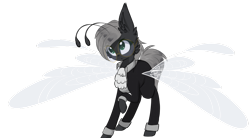 Size: 1024x566 | Tagged: safe, artist:little-sketches, oc, oc only, oc:event horizon, breezie, black coat, commission, glasses, gray mane, simple background, solo, transparent background