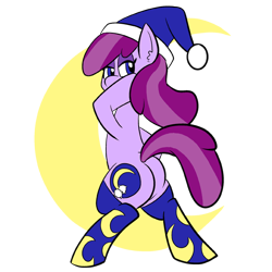 Size: 576x576 | Tagged: safe, artist:pembroke, oc, oc only, oc:beddy bye, earth pony, pony, bipedal, clothes, hat, lidded eyes, looking back, nightcap, plot, socks, solo