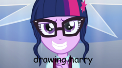 Size: 1280x720 | Tagged: safe, artist:drawingharry, edit, edited screencap, screencap, sci-twi, twilight sparkle, equestria girls, ms paint, smiling