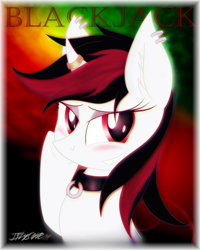 Size: 3294x4116 | Tagged: safe, artist:iflysna94, oc, oc only, oc:blackjack, pony, unicorn, fallout equestria, fallout equestria: project horizons, absurd resolution, collar, ear piercing, female, horn ring, mare, piercing, signature, solo