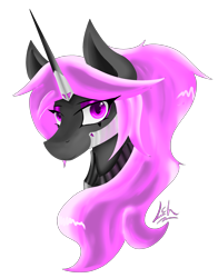 Size: 2049x2617 | Tagged: safe, artist:lacunah, oc, oc only, oc:midnight solace, alicorn, pony, bust, female, horn, lineless, mare, portrait, simple background, smiling, solo, transparent background, wings