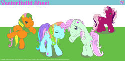 Size: 5745x2813 | Tagged: artist needed, safe, cherry blossom (g3), minty, rainbow dash (g3), pony, g3, bipedal, simple background, transparent background, unnamed pony, updated image