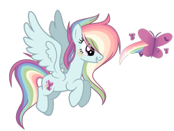 Size: 1824x1372 | Tagged: safe, artist:6-fingers-lover, artist:6figersloverever, oc, oc only, oc:sweet rainbow, pegasus, pony, cutie mark background, female, flying, magical lesbian spawn, mare, next generation, offspring, parent:fluttershy, parent:rainbow dash, parents:flutterdash, rainbow hair, simple background, solo, transparent background