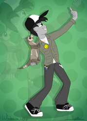 Size: 1750x2450 | Tagged: safe, artist:wintaura, oc, oc only, oc:silver lining, otter, equestria girls, cellphone, clothes, commission, digital art, hat, male, paintbrush, phone, selfie, shoes, show accurate, simple background, smiley face, smiling, solo