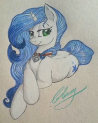 Size: 1261x1582 | Tagged: safe, artist:gleamydreams, oc, oc only, oc:gleamy, unicorn, female, solo, traditional art