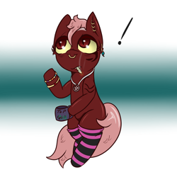 Size: 1000x1000 | Tagged: safe, artist:lazerblues, oc, oc only, pony, bracelet, cigarette, clothes, coffee, collar, ear piercing, jewelry, mug, piercing, socks, solo, striped socks