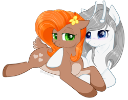 Size: 2000x1563 | Tagged: safe, artist:gleamydreams, oc, oc only, oc:crystalline, oc:faunia, deer pony, original species, cuddling, female, snuggling