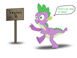 Size: 1025x770 | Tagged: safe, artist:hawk9mm, edit, spike, dragon, season 8, spoiler:s08, growth, growth spurt, hype, older, older spike, prediction, seems legit, sign, solo, speech bubble, teenage spike, teenaged dragon, teenager, vector, vector edit