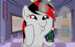 Size: 2044x1278 | Tagged: safe, artist:feqbrony, oc, oc only, oc:blackjack, pony, unicorn, fallout equestria, fallout equestria: project horizons, addiction, alcohol, alcoholic, alcoholism, applejack daniel's, dashface, dr. seuss, fanfic, fanfic art, female, glowing horn, hoofington, horn, how the grinch stole christmas, levitation, magic, magic aura, mare, pipbuck, scrunchy face, telekinesis