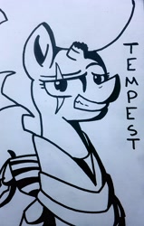 Size: 2349x3694 | Tagged: safe, artist:dark shadow, tempest shadow, pony, my little pony: the movie, black and white, bust, grayscale, monochrome, solo