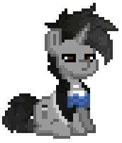 Size: 172x202 | Tagged: safe, artist:changelingtrash, artist:princessamity, oc, oc only, oc:standing ovation, pony, unicorn, accessories, clothes, cravat, cutie mark, male, pixel art, pony town, simple background, sitting, solo, transparent background