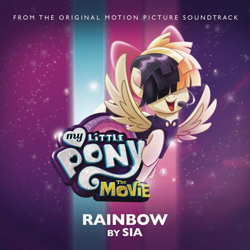 Size: 1000x1000 | Tagged: safe, songbird serenade, pegasus, pony, my little pony: the movie, headworn microphone, logo, official, rainbow (song), sia (singer), solo, soundtrack