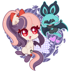 Size: 800x800 | Tagged: safe, artist:exceru-karina, oc, oc:sweet velvet, bat pony, pony, bat pony oc, chibi, cute, female, heart eyes, mare, noibat, ocbetes, pokémon, shiny pokémon, simple background, smiling, transparent background, wingding eyes