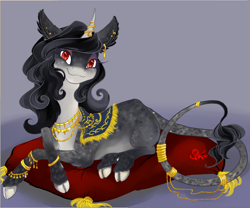 Size: 1800x1500 | Tagged: safe, artist:candasaurus, oc, oc only, oc:jayda wildling, classical unicorn, pony, unicorn, cloven hooves, female, jewelry, leonine tail, mare, solo, unshorn fetlocks