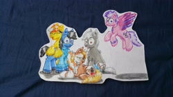 Size: 3264x1836 | Tagged: safe, artist:hilfigirl, oc, oc only, oc:aescula, oc:blueboard, oc:pawprint, pegasus, pony, unicorn, traditional art, unnamed oc