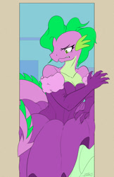 Size: 920x1422 | Tagged: safe, artist:nolycs, barb, spike, anthro, dragon, clothes, dragoness, dress, female, rule 63, solo