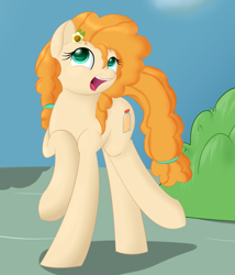 Size: 1085x1269 | Tagged: safe, artist:hartenas, pear butter, pony, the perfect pear, flower, flower in hair, open mouth, smiling, solo