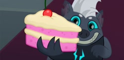 Size: 1920x928 | Tagged: safe, screencap, grubber, my little pony: the movie, cake, food, grubberbetes, male, solo, sponge cake