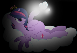 Size: 966x672 | Tagged: safe, artist:lolzers1235, twilight sparkle, twilight sparkle (alicorn), alicorn, pony, base used, cloud, crown, jewelry, pregnant, regalia, solo