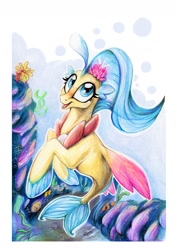 Size: 1280x1812 | Tagged: safe, artist:donika-schovina, princess skystar, seapony (g4), my little pony: the movie, smiling, solo, traditional art, underwater