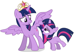 Size: 7991x5615 | Tagged: safe, artist:drewdini, edit, editor:slayerbvc, twilight sparkle, twilight sparkle (alicorn), unicorn twilight, alicorn, unicorn, absurd resolution, big crown thingy, blank flank, element of magic, female, filly, filly twilight sparkle, jewelry, lesbian, lidded eyes, regalia, self ponidox, selfcest, shipping, simple background, time paradox, transparent background, twitwi, twolight, younger