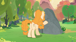 Size: 1280x720 | Tagged: safe, screencap, pear butter, earth pony, pony, the perfect pear, female, mare, pear tree, plot, solo