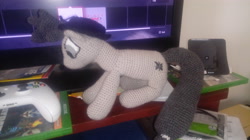 Size: 4160x2336 | Tagged: safe, artist:knittedstable, oc, oc only, oc:britannia, convention exclusive, irl, photo, plushie, solo, uk ponycon, western