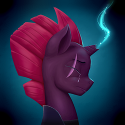 Size: 5000x5000 | Tagged: safe, artist:sirmortimeriii, tempest shadow, pony, unicorn, my little pony: the movie, absurd resolution, atg 2017, broken horn, crying, eye scar, eyes closed, female, magic, mare, newbie artist training grounds, sad, scar, solo, sparking horn, woobie