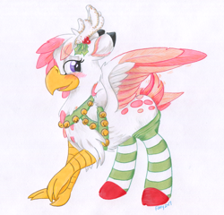 Size: 1000x958 | Tagged: safe, artist:foxxy-arts, oc, oc only, classical hippogriff, hippogriff, clothes, socks, solo, striped socks, traditional art