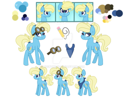 Size: 1024x799 | Tagged: safe, artist:huskywo1f, oc, oc only, oc:sketch, earth pony, pony, female, goggles, mare, reference sheet, solo, watermark