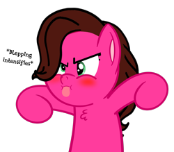 Size: 2851x2497 | Tagged: safe, artist:aarondrawsarts, oc, oc only, oc:rose bloom, pony, :p, blushing, chest fluff, cute, meme, simple background, tongue out, transparent background, tumblr, x intensifies