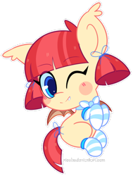 Size: 604x801 | Tagged: safe, artist:riouku, oc, oc only, oc:burger bite, bat pony, clothes, simple background, socks, solo, striped socks, transparent background, wendy's