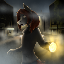 Size: 1000x1000 | Tagged: safe, artist:twotail813, oc, oc only, oc:sunny way, anthro, clothes, fog, night, open mouth, rcf community, silent hill, spooky