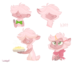 Size: 1024x841 | Tagged: safe, artist:flourret, oc, oc only, oc:whitford, hybrid, food, interspecies offspring, male, offspring, parent:pinkie pie, parent:prince rutherford, parents:pinkieford, pie, solo, yakony