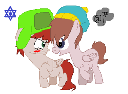 Size: 306x227 | Tagged: safe, artist:somecoconut, pegasus, pony, colt, eric cartman, gay, hat, kyle broflovski, kyman, male, ponified, shipping, south park