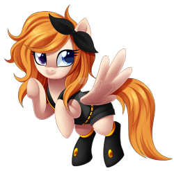 Size: 1600x1579 | Tagged: safe, artist:centchi, oc, oc only, oc:inspiring radiance, pegasus, pony, clothes, commission, cosplay, costume, female, heterochromia, mare, movie accurate, ribbon, shorts, simple background, solo, transparent background, watermark