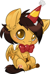 Size: 1245x1842 | Tagged: safe, artist:kez, oc, oc only, oc:pizza express, pegasus, pony, bowtie, chibi, hat, party hat, simple background, solo, transparent background