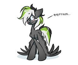 Size: 2582x2160 | Tagged: safe, artist:kez, oc, oc only, oc:graphite sketch, pegasus, pony, askthegraphitesketch, blushing, crossed legs, female, mare, piercing, simple background, solo, transparent background