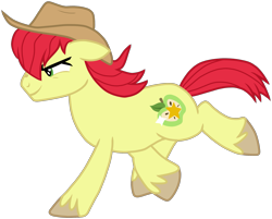 Size: 2079x1669 | Tagged: safe, artist:peep-dis, bright mac, the perfect pear, applejack's dad, cowboy hat, hat, male, running, simple background, solo, stallion, stetson, transparent background, vector