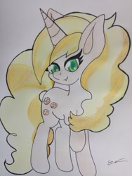 Size: 2448x3264 | Tagged: safe, artist:luxiwind, sweet biscuit, pony, raised hoof, solo, traditional art