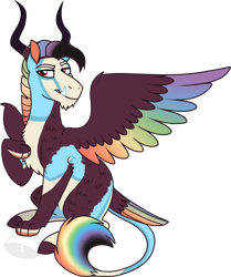 Size: 752x900 | Tagged: safe, artist:tambelon, oc, oc only, oc:blitz, draconequus, pony, draconequus oc, looking at you, male, next generation, offspring, parent:discord, parent:rainbow dash, parents:discodash, simple background, solo, transparent background, watermark