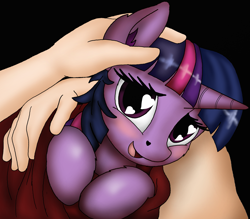 Size: 2083x1826 | Tagged: safe, alternate version, artist:manifest harmony, twilight sparkle, human, pony, aftercare, blanket, blanket burrito, bronybait, cuddling, cute, daaaaaaaaaaaw, hnnng, hug, human on pony snuggling, interspecies, precious, romantic, snuggling, twiabetes, weapons-grade cute, wingding eyes