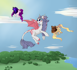 Size: 1600x1452 | Tagged: safe, artist:violentdreamsofmine, oc, oc only, oc:irene, dracony, hybrid, pony, butterfly wings, fairy, fairy pony, female, flying, leonine tail, unshorn fetlocks