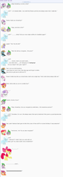 Size: 853x2372 | Tagged: safe, artist:dziadek1990, apple bloom, dinky hooves, scootaloo, snips, spike, sweetie belle, winona, oc, oc:snowdrop, dragon, ..., bb gun, blind, conversation, deodorant, dialogue, emote story, emotes, food, guess who, gun, hairspray, laughing, mistake, mistaken identity, muffin, perfume, reddit, slice of life, smelling, smelly, text, toy, toy gun, weapon