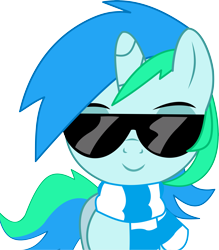 Size: 4568x5225 | Tagged: safe, artist:cyanlightning, oc, oc only, oc:cyan lightning, unicorn, absurd resolution, clothes, colt, looking at you, male, scarf, simple background, solo, sunglasses, transparent background