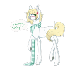 Size: 2224x2054 | Tagged: safe, artist:holoriot, oc, oc only, oc:ren, earth pony, pony, blushing, clothes, cross-popping veins, femboy, high res, male, raised hoof, scarf, simple background, solo, stallion, transparent background, trap, underhoof